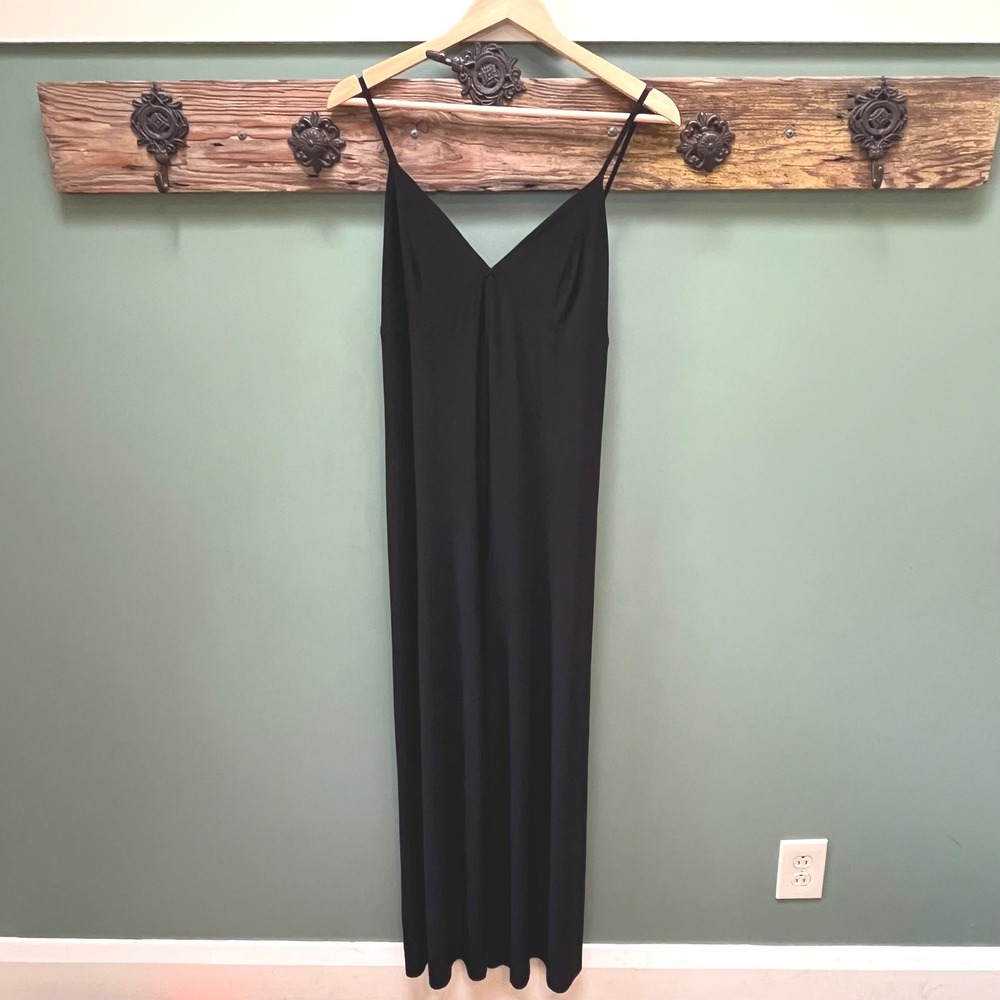 Norma Kamali Black Wide Leg V-Neck Spaghetti Strap Jumpsuit Size L/40